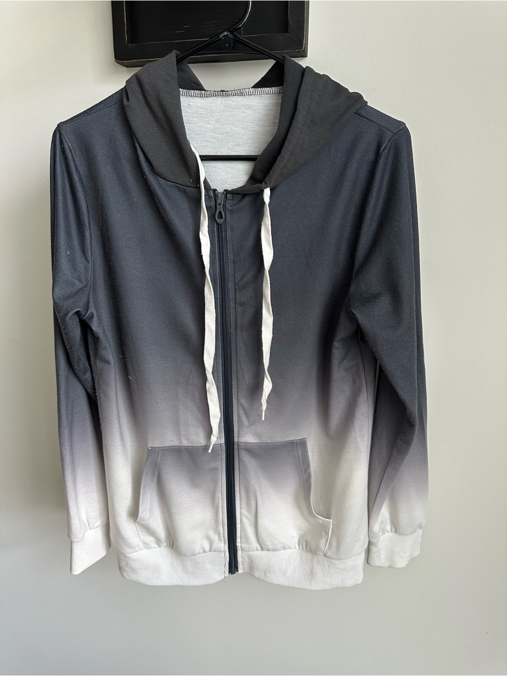 Men & Women’s Black to‎ White Ombré Zip Up Hoodie Gradient Tie Dye Size S - Picture 2 of 6